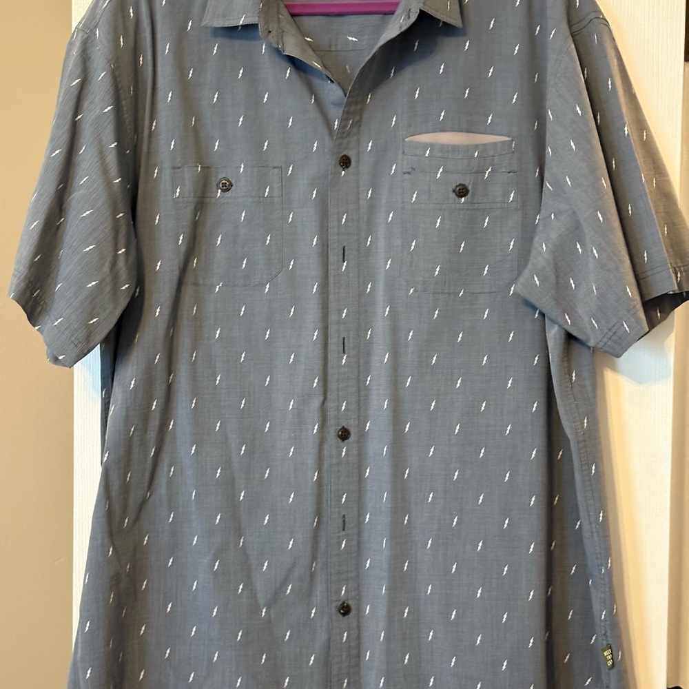 Howler Brothers Denim Blue Lightening Bolt Patterned Button Down Shirt